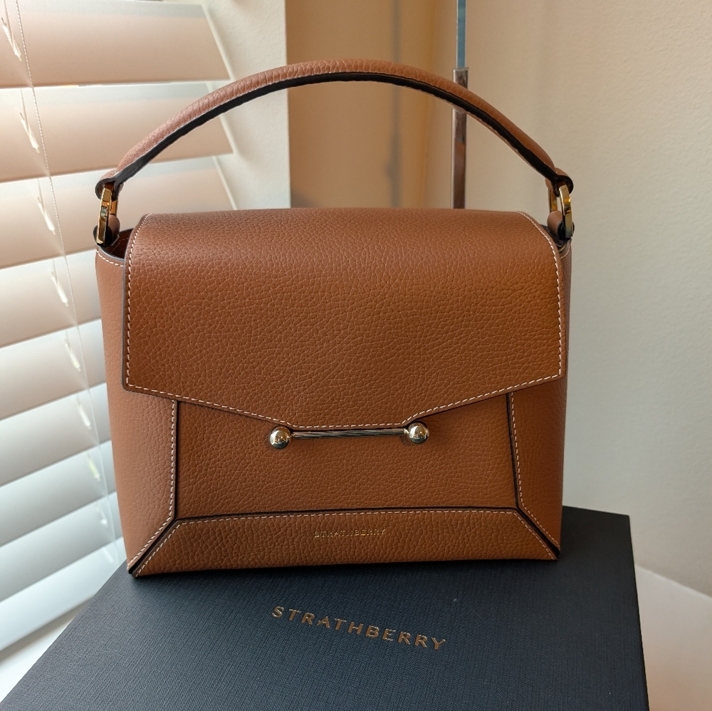Strathberry Brown Top-Handle Satchel with Gold Hardware